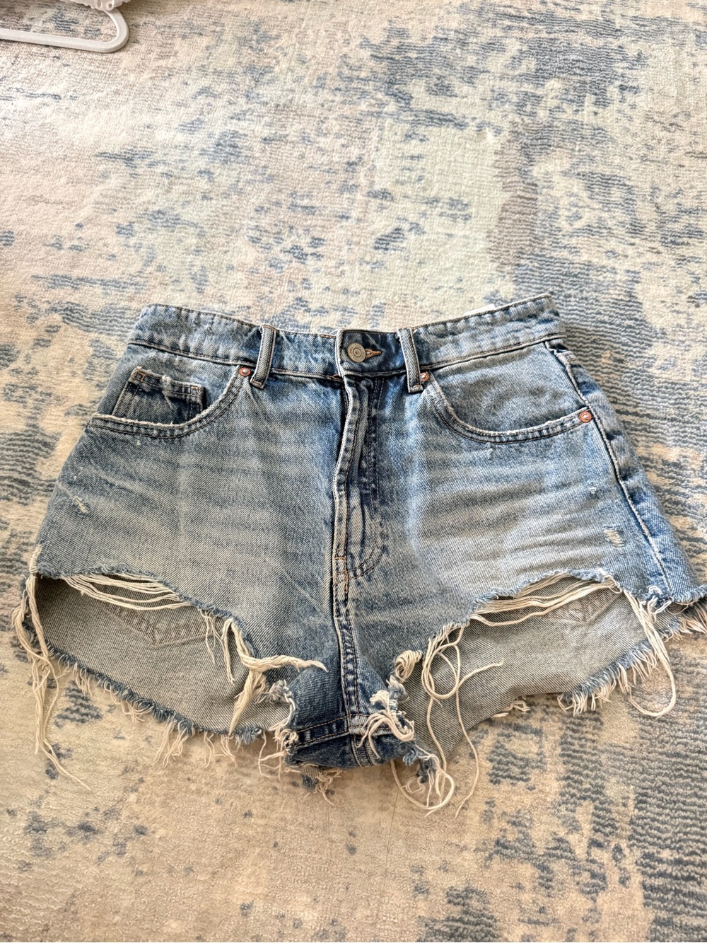 Zara Light Blue Distressed Cutoff Denim Shorts